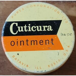 Vintage Cuticura Ointment Tin 3/4 oz Purex Corp Batavia IL Empty Collectible
